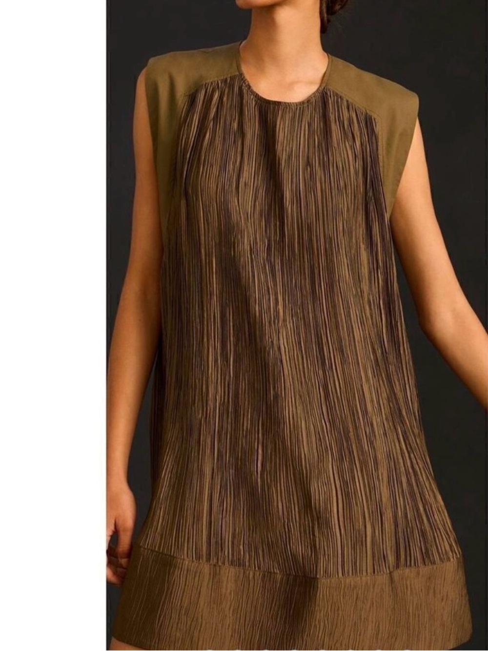 Anthropologie Olive and Brown Pleated Midi Dress